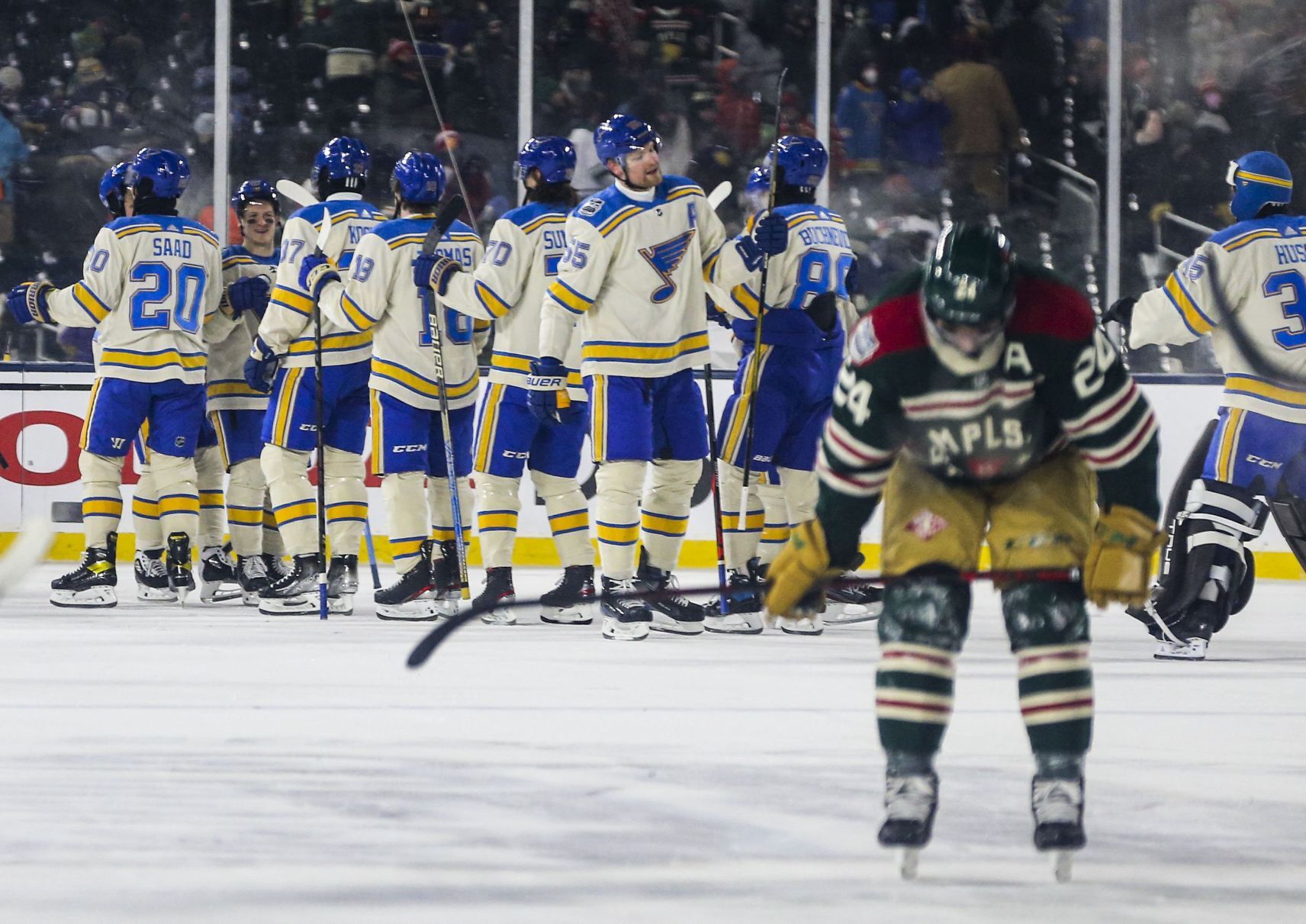 Blues pull off wild 6-4 win in Winter Classic